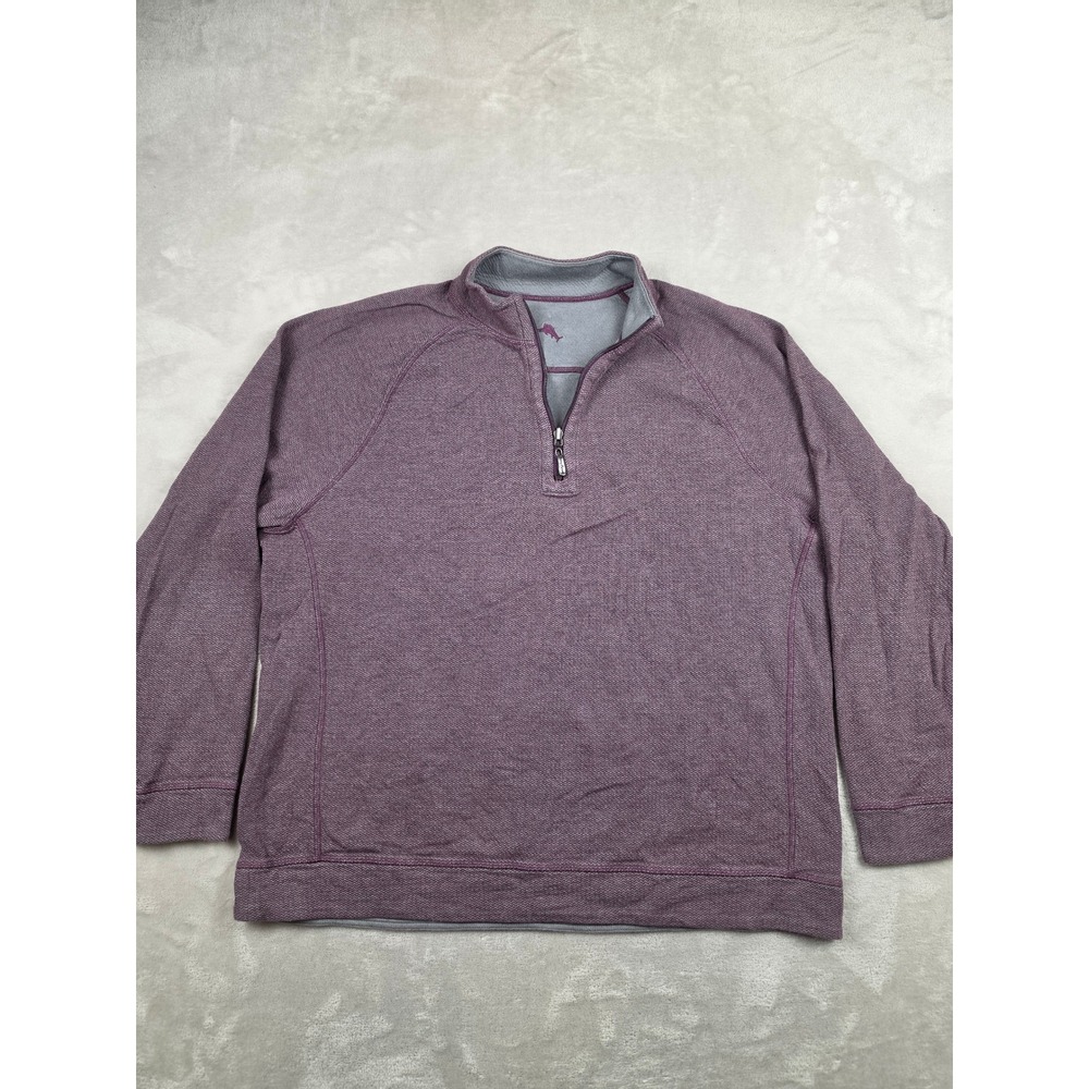 Tommy Bahama Reversible 1/4 Zip Pullover Mens XL Purple Gray Sweater *Read